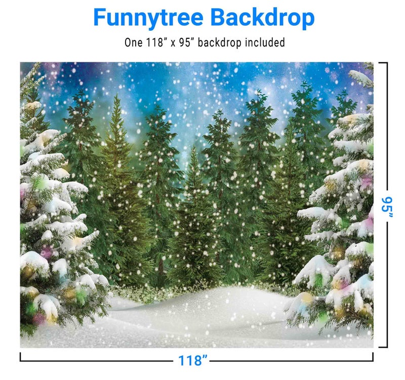 Funnytree 10x8FT Winter Forest Landscape Photography Backdrop Snowy Christmas Pine Tree Background Natural Scene Xmas Party Wall Decoration Supplies Photo Booth - Image 3